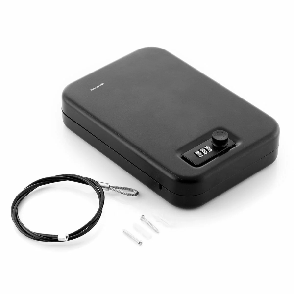innovagoods prisaven caja de seguridad portatil cable de acero incluye accesorios multifuncion cerradura de combinacion 24.5x5.5x16.5cm color negro