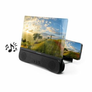 innovagoods screenier amplificador de pantalla para moviles con altavoz bluetooth autonomia 180min 1200mah cable 3cm pantalla 12" recargable plegable 25.5x19.5x3cm color negro