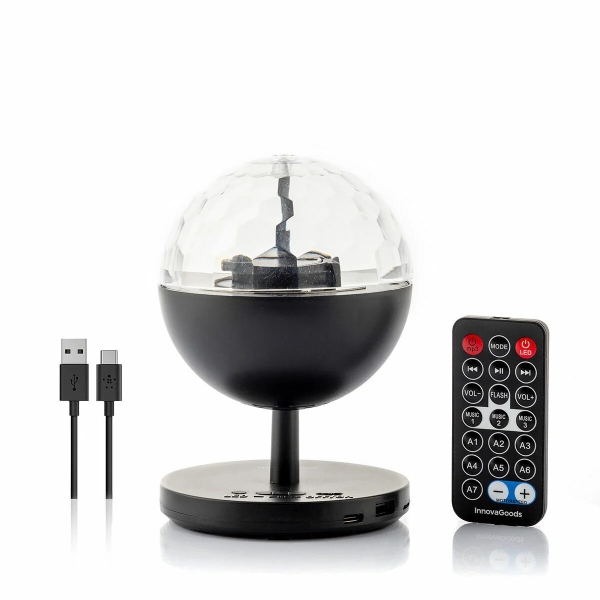 innovagoods istarlyt proyector led recargable con altavoz bluetooth bateria 800mah mando a distancia funcion rotativa antideslizante 10.7x15.3cm color negro
