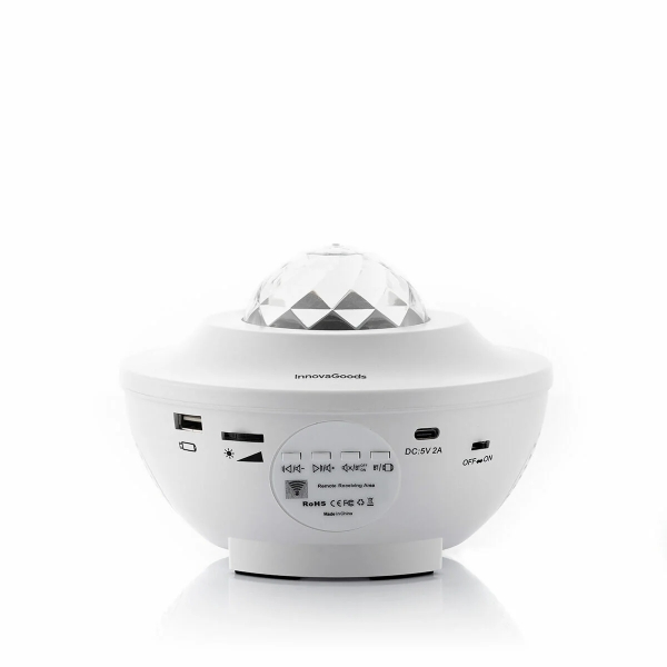 innovagoods sedlay proyector de estrellas con altavoz bluetooth cable 145cm luz led temporizador antideslizante apagado automatico 17x12.5cm color blanco