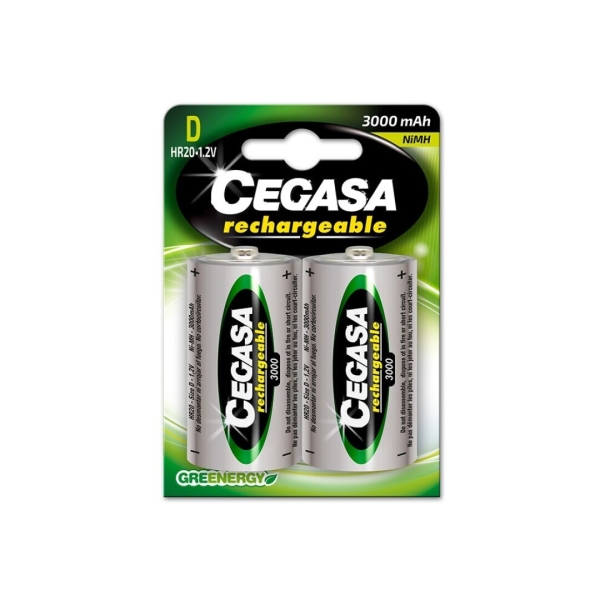 cegasa rechargeable pack de 2 pilas recargables hr20 d 3000mah