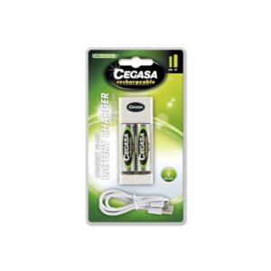 cegasa rechargeable pack con cargador compacto de pilas y cable usb + 2 pilas recargables aa hr6 2000mah cargador apto para aa y aaa