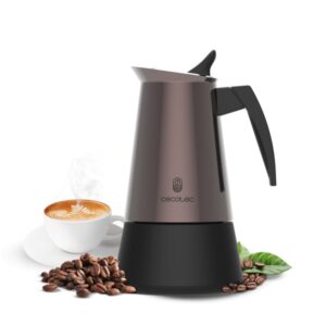 cecotec piccolina 900 cafetera italiana para 9 tazas acero inoxidable apta para gas, electrica y vitro junta de silicona mango ergonomico valvula de seguridad color bronce