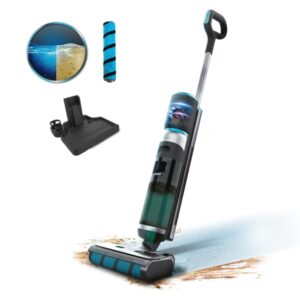 cecotec freego wash and vacuum fregona electica 250w autonomia 35min base de autolimpieza 2 depositos de 700ml separados rodillo wet jalisco pantalla digital color negro y azul