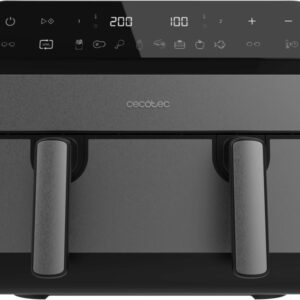 cecotec cecofry advance 9000 freidora de aire doble 2800w capacidad 9l temperatura regulable acero inoxidable panel tactil pared divisoria movil color negro y gris