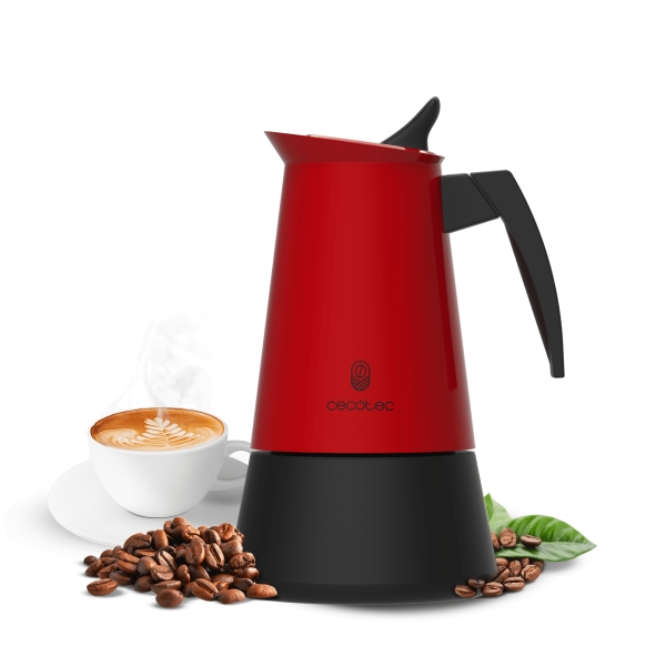 cecotec piccolina 900 cafetera italiana para 9 tazas acero inoxidable compatible con induccion y gas mango ergonomico y resistente valvula de seguridad color rojo