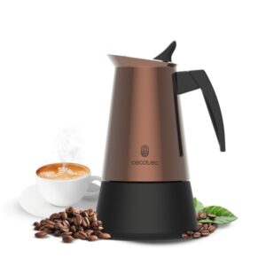 cecotec piccolina 400 cafetera italiana para 4 tazas acero inoxidable compatible con todo tipo de cocinas junta de silicona mango ergonomico valvula de seguridad color cobre