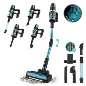 cecotec rockstar 9500 lunar pet flex aspirador de escoba vertical 780w autonomia 90min succion 30kpa luz led pantalla incluye accesorios ideal para mascotas color negro y azul