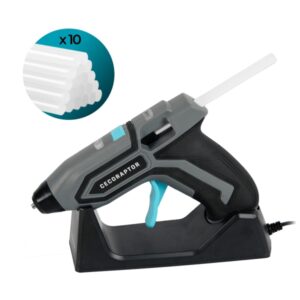 cecotec cecoraptor perfect fix 360 x‑treme pistola de cola termofusible autonomia 30min base de carga bateria 1.5ah 3.7v incluye 10 barras apagado automatico color negro y gris