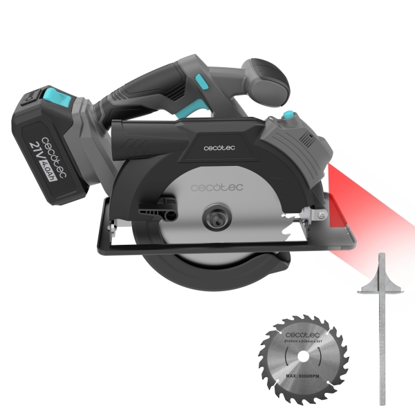 cecotec directprecission 8000 vision sierra circular inalambrico bateria 4ah 20v disco de 165mm corte hasta 57mm inclinacion hasta 45º guia laser integrada color negro y gris