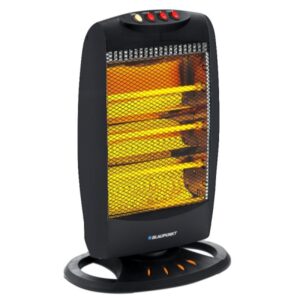blaupunkt estufa de cuarzo potencia 1200w oscilante temperatura regulable 4 tubos halogenos interruptor antivuelco color negro