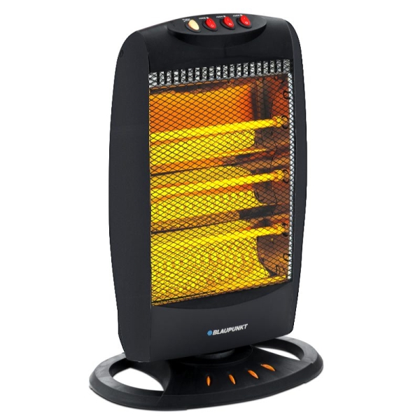 blaupunkt estufa de cuarzo potencia 1200w oscilante temperatura regulable 4 tubos halogenos interruptor antivuelco color negro