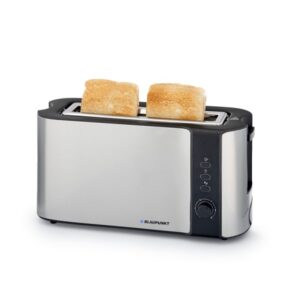 blaupunkt tostadora de ranura larga 1000w rejilla calientabollos 6 niveles de tostado bandeja recogemigas extraible funcion descongelar y recalentar color negro y gris
