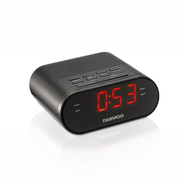 daewoo radio reloj despertador am/fm cable 1.5m pantalla led jack 3.5mm 131x120x58mm color negro
