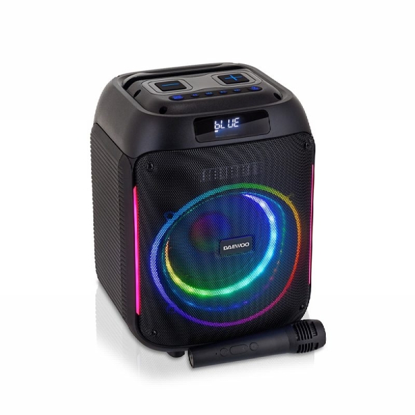 daewoo altavoz karaoke inalambrico 40w bluetooth radio fm bateria 2000mah microfono incluido microsd jack 3.5mm usb luz led rgb recargable color negro