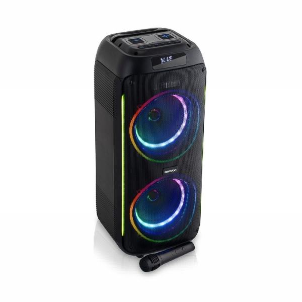 daewoo altavoz karaoke inalambrico 40w bluetooth radio fm bateria 2000mah microfono incluido microsd jack 3.5mm usb luz led rgb recargable color negro