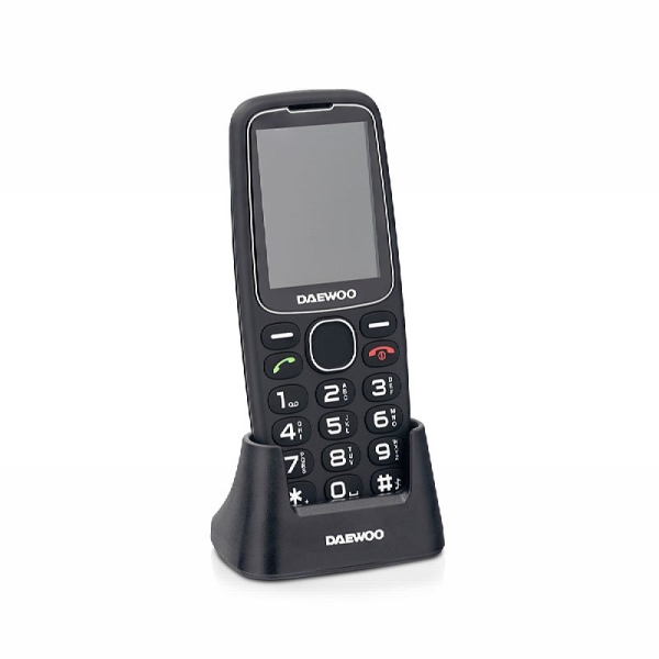 daewoo telefono movil para mayores pantalla 2.4" teclas grandes retroiluminadas bateria 1.400mah boton sos trasero dual sim jack 3.5mm radio fm usb c color negro