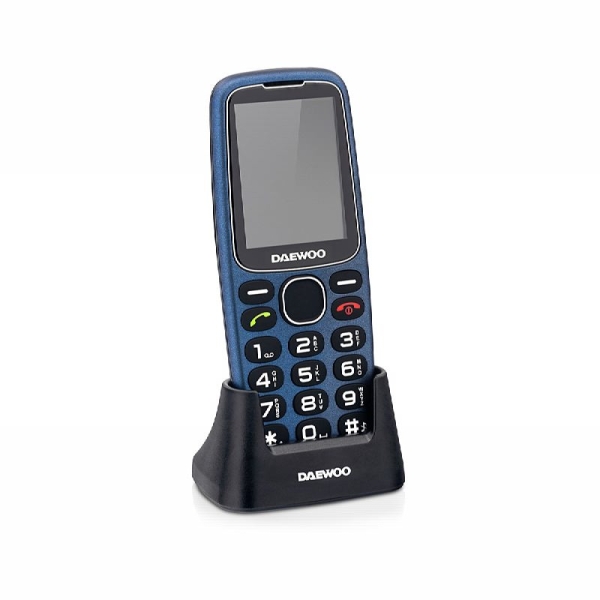 daewoo telefono movil para mayores pantalla 2.4" teclas grandes retroiluminadas bateria 1.400mah boton sos trasero dual sim jack 3.5mm radio fm usb c color azul