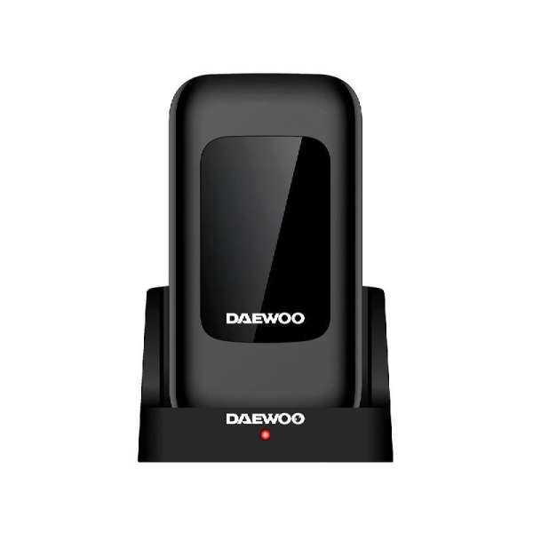 daewoo telefono movil de tapa doble pantalla 2.8" y 1.77" teclas grandes ram 48mb rom 128mb 1000mah camara 0.3mp 4g dual sim jack 3.5mm radio fm base de carga usb c color negro