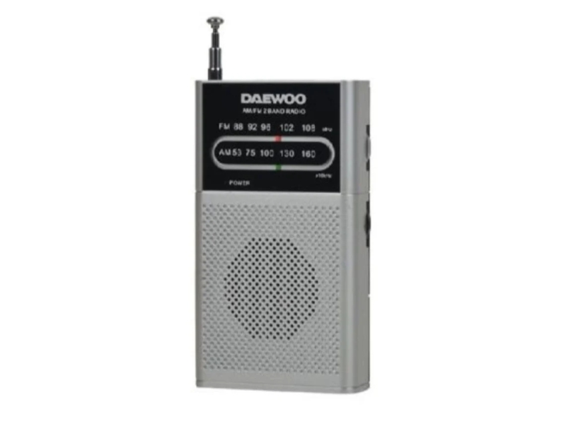 daewoo radio am/fm alimentacion a pilas jack 3.5mm antena telescopica altavoz integrado 130x70x28mm color plata