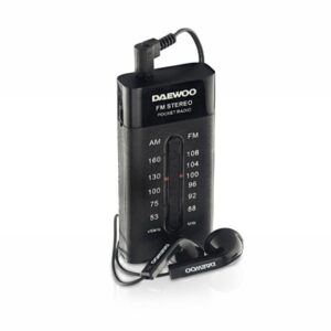 daewoo radio am/fm alimentacion a pilas jack 3.5mm sintonizacion manual auriculares incluidos 95x70x30mm color negro
