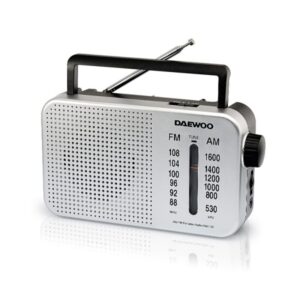daewoo radio am/fm cable 15cm jack 3.5mm antena telescopica altavoz integrado asa de transporte 22x7.5x15cm color gris