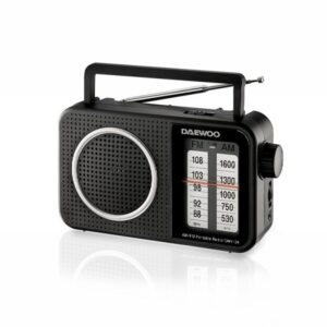 daewoo radio am/fm jack 3.5mm antena telescopica altavoz integrado asa de transporte 220x75x150mm color negro