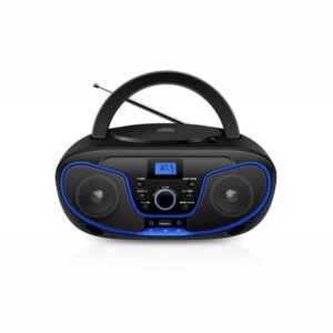 daewoo radio cd usb jack 3.5mm bluetooth sintonizacion automatica asa de transporte pantalla lcd color negro y azul