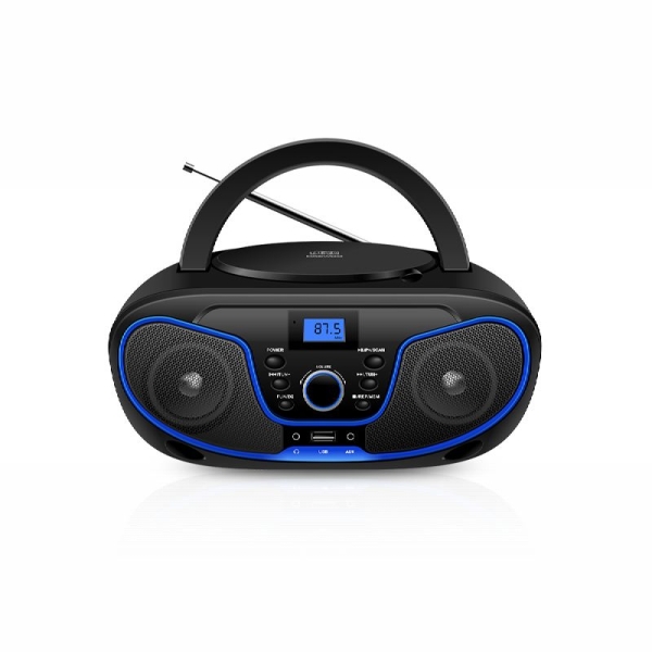 daewoo radio cd usb jack 3.5mm bluetooth sintonizacion automatica asa de transporte pantalla lcd color negro y azul