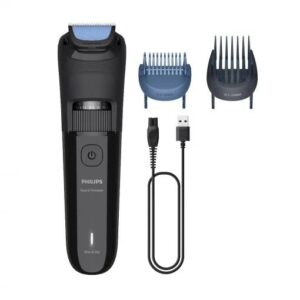 philips recortadora de barba inalambrica autonomia hasta 60min cuchillas autoafilables recargable acero inoxidable incluye peines guia color negro