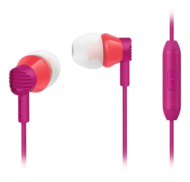 philips auriculares intraurales con cable jack 3.5mm microfono integrado 3 pares de almohadillas de silicona aislamiento pasivo del ruido altavoz 8.6mm color rosa