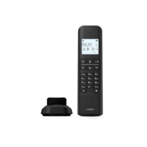 philips telefono dect inalambrico independiente autonomia hasta 14h bateria 500mah cable 1.8m pantalla 1.8" recargable bloqueo de llamadas color negro