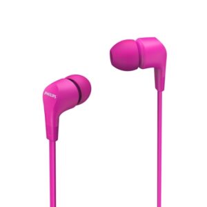 philips auriculares intraurales con cable jack 3.5mm microfono integrado 3 pares de almohadillas de silicona aislamiento pasivo del ruido altavoz 8.6mm boton multifuncion color rosa