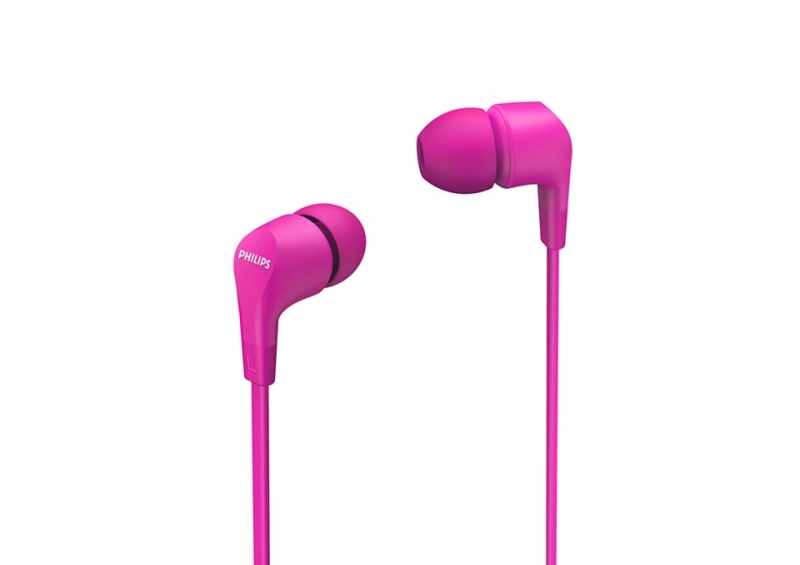 philips auriculares intraurales con cable jack 3.5mm microfono integrado 3 pares de almohadillas de silicona aislamiento pasivo del ruido altavoz 8.6mm boton multifuncion color rosa