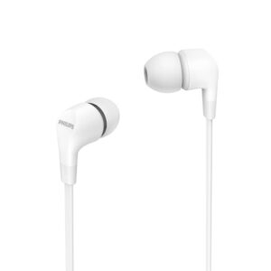 philips auriculares intraurales con cable jack 3.5mm microfono integrado 3 pares de almohadillas de silicona aislamiento pasivo del ruido altavoz 8.6mm boton multifuncion color blanco