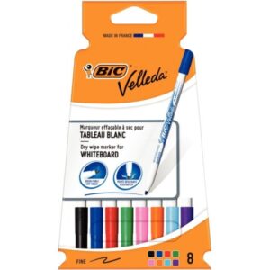 bic velleda 1721 pack con 8 rotuladores para pizarra punta fina trazo de 1.5mm borrado optimo colores surtidos
