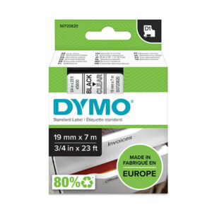 dymo lm d1 45800 cinta de etiquetas original para rotuladora texto negro sobre fondo transparente ancho 19mm x largo 7m
