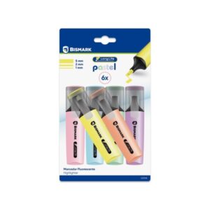 bismark long life pack de 6 marcadores fluorescente pastel tinta de secado rapido punta biselada ideal para subrayar y resaltar diseño ergonomico alta durabilidad