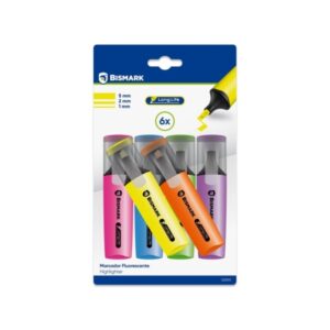 bismark long life pack de 6 marcadores fluorescentes neon tinta de secado rapido punta biselada ideal para subrayar y resaltar diseño ergonomico alta durabilidad