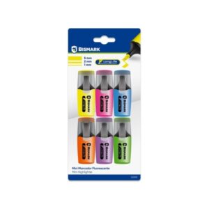 bismark long life pack de 6 mini marcadores fluorescentes neon tinta de secado rapido punta biselada ideal para subrayar y resaltar diseño ergonomico alta durabilidad