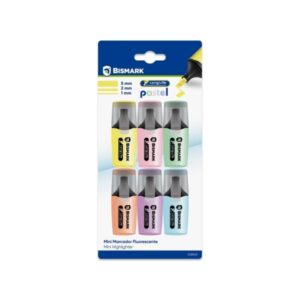 bismark long life pack de 6 mini marcadores fluorescentes pastel tinta de secado rapido punta biselada ideal para subrayar y resaltar diseño ergonomico alta durabilidad
