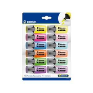 bismark long life pack de 12 mini marcadores fluorescentes 6x neon y 6x pastel tinta de secado rapido punta biselada ideal para subrayar y resaltar diseño ergonomico alta durabilidad