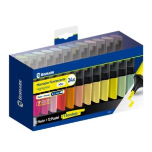 bismark long life set de mesa con 24 mini marcadores fluorescentes 12x neon y 12x pastel tinta de secado rapido punta biselada ideal para subrayar y resaltar diseño ergonomico alta durabilidad