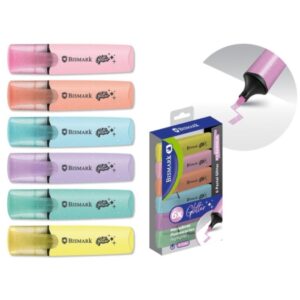 bismark pack de 6 marcadores fluorescentes glitter pastel tinta de secado rapido punta biselada ideal para subrayar y resaltar diseño ergonomico