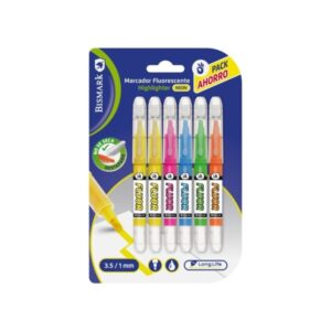 bismark long life pack de 6 marcadores fluorescentes neon tinta liquida punta biselada ideal para subrayar y resaltar colores surtidos