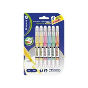 bismark long life pack de 6 marcadores fluorescentes pastel tinta liquida punta biselada ideal para subrayar y resaltar colores surtidos