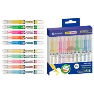 bismark long life pack de 10 marcadores fluorescentes 5x neon y 5x pastel tinta liquida punta biselada ideal para subrayar y resaltar colores surtidos