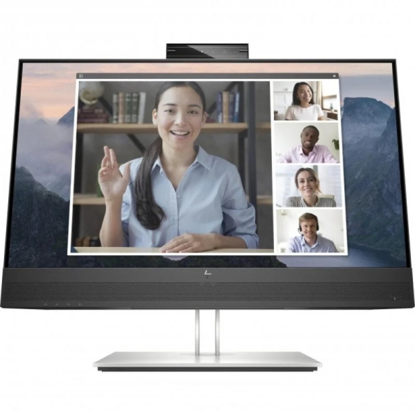 hp e24mv g4 monitor 23.8" led ips fullhd 60hz respuesta 5ms altavoces 4w ajustable en altura, giratorio e inclinable hdmi, displayport, vga, hub usb webcam vesa 100x100mm color negro/plata