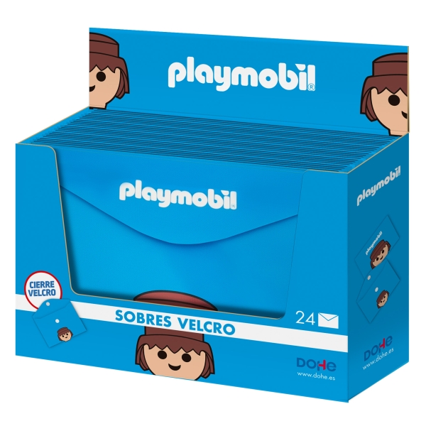 dohe playmobil expositor con 24 sobres portadocumentos folio cierre de velcro polipropileno opaco 200 micras color azul