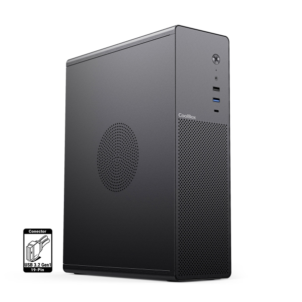 coolbox t100 slim caja torre micro atx, mini itx tamaño hdd 2.5" usb 3.2, usb c color negro